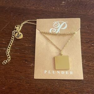 Plunder Design Gold-tone Square -2cm Polished Pendant Necklace 18" + 3" ext. NEW